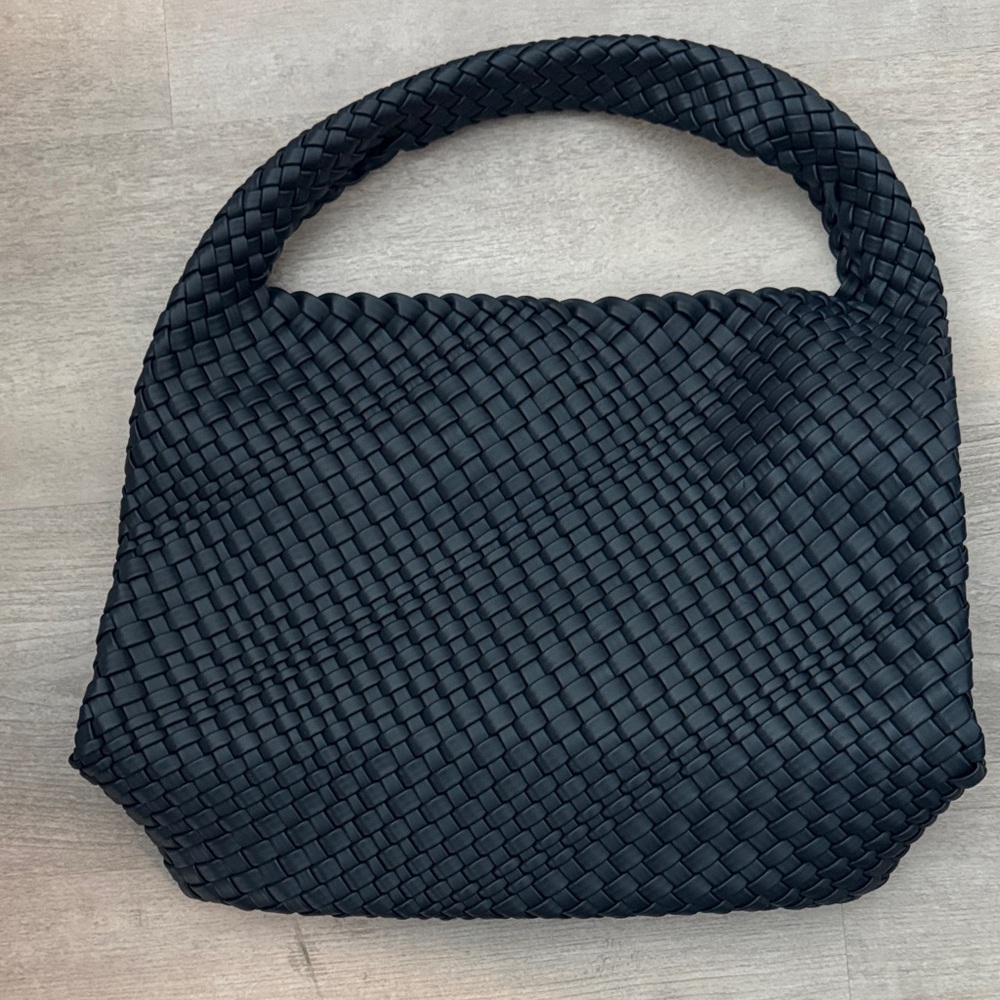 Black Woven Top-Handle Tote Bag